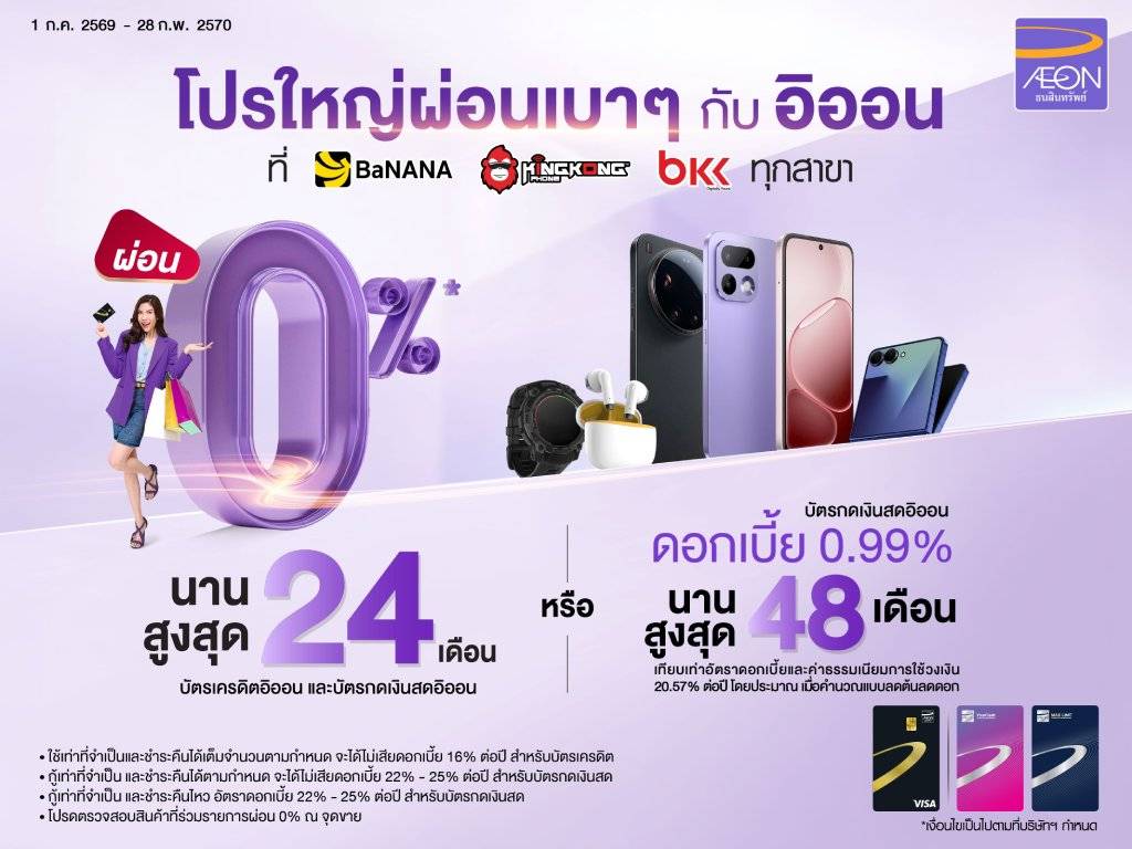 ผ่อนมือถือทุกรุ่น ทั้งร้าน ดอกเบี้ย 0% นานสูงสุด 24 เดือน