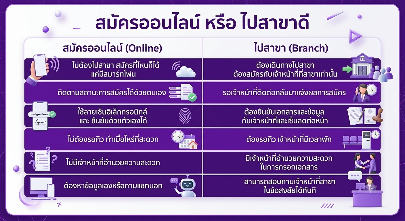 เปรียบเทียบข้อดีระหว่างการสมัครบัตรกดเงินสดออนไลน์และการสมัครที่สาขา
