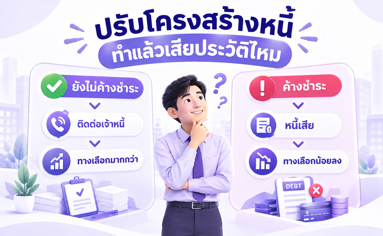 ตัวอย่างเปรียบเทียบการติดต่อเจ้าหนี้ก่อนและหลังการค้างชำระหนี้