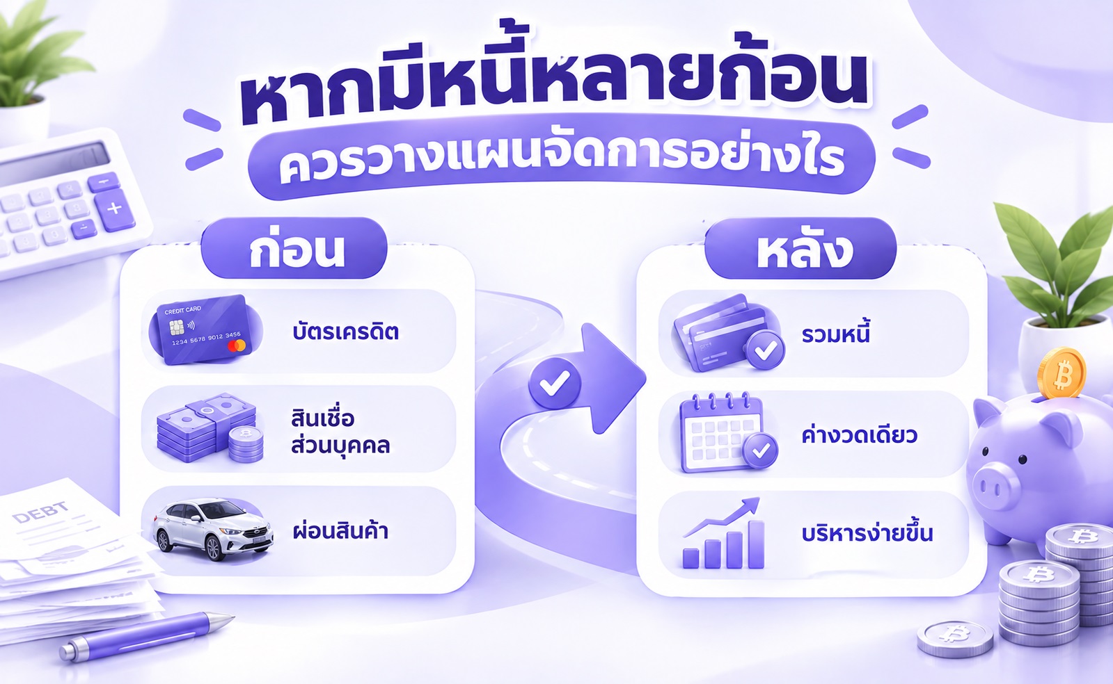 ตัวอย่างการจัดการหนี้หลายก้อนและการรวมหนี้เพื่อให้บริหารค่างวดได้ง่ายขึ้น