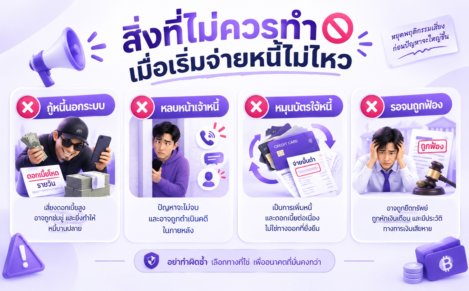 ตัวอย่างพฤติกรรมที่อาจทำให้ปัญหาหนี้รุนแรงขึ้น