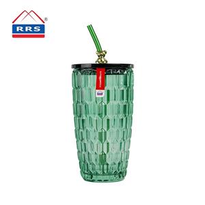 RRS Crystal Glass with Lid and Tube 510ml. Luxury Design Green