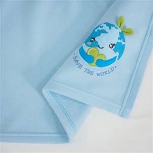 ผ้าห่มรักษ์โลกฟลีซสีฟ้าปักลูกโลก